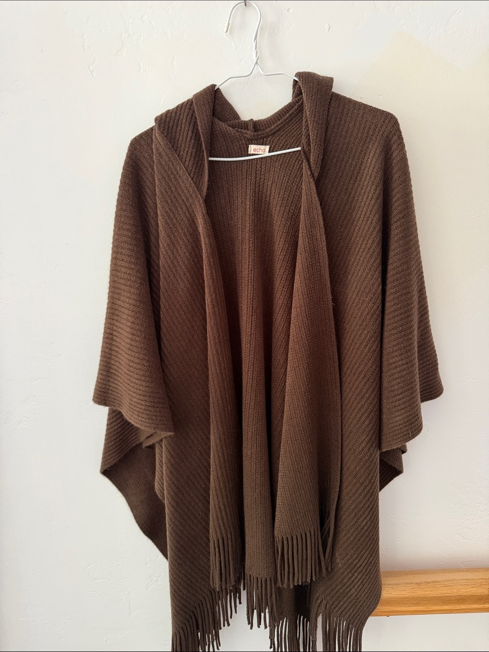 Echo Chocolate Brown Hooded Fringe Poncho